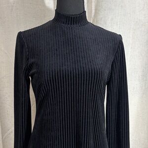 Black Ribbed Velour Mini Dress